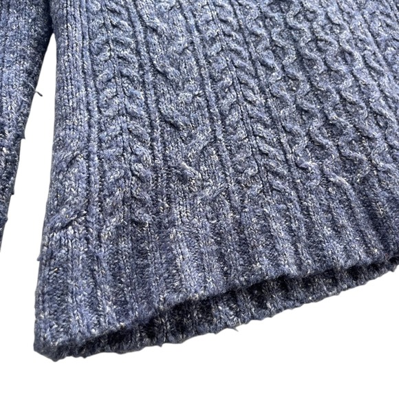 LL Bean Vintage L Blue Cable Knit Wool Bl Buttons Chunky Cardigan Sweater Granny - Picture 14 of 16